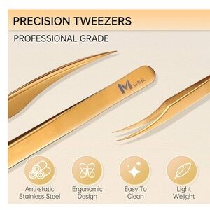 M GER Gold Precision Tweezers for eyelashes New in box